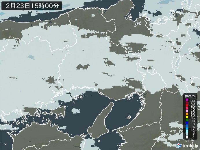 兵庫県の雨雲レーダー(2025年02月23日)