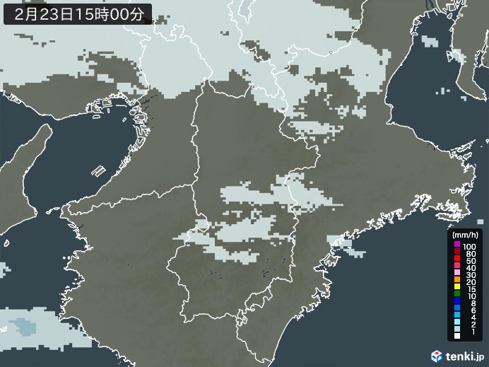 奈良県の雨雲レーダー(2025年02月23日)