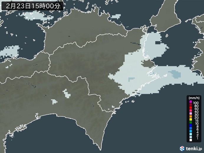 徳島県の雨雲レーダー(2025年02月23日)