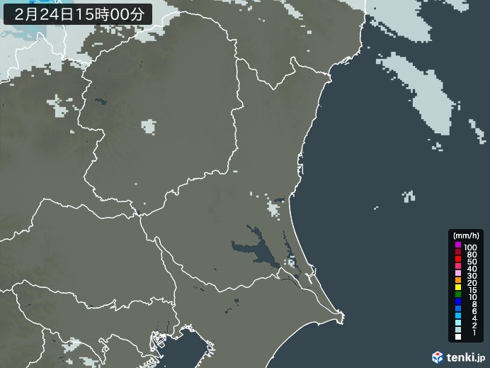 茨城県の雨雲レーダー(2025年02月24日)