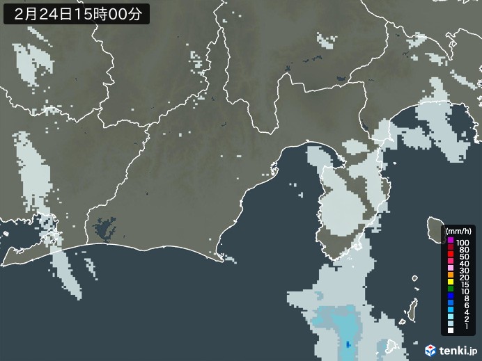 静岡県の雨雲レーダー(2025年02月24日)