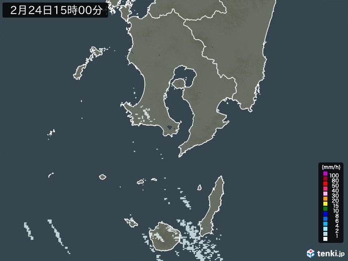 鹿児島県の雨雲レーダー(2025年02月24日)