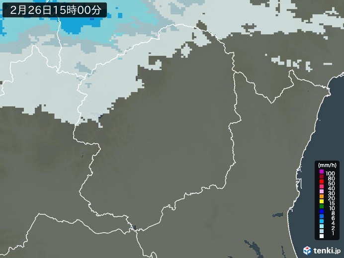 栃木県の雨雲レーダー(2025年02月26日)