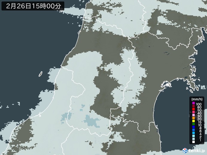 山形県の雨雲レーダー(2025年02月26日)