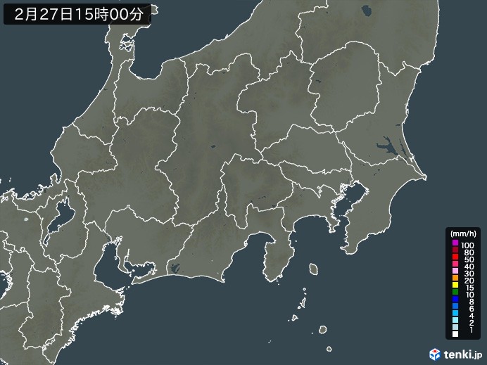 関東・甲信地方の雨雲レーダー(2025年02月27日)