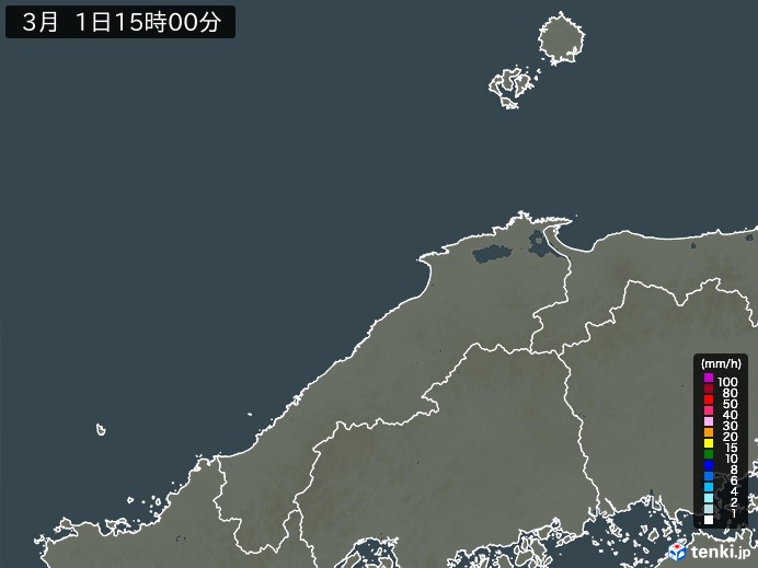 島根県の雨雲レーダー(2025年03月01日)