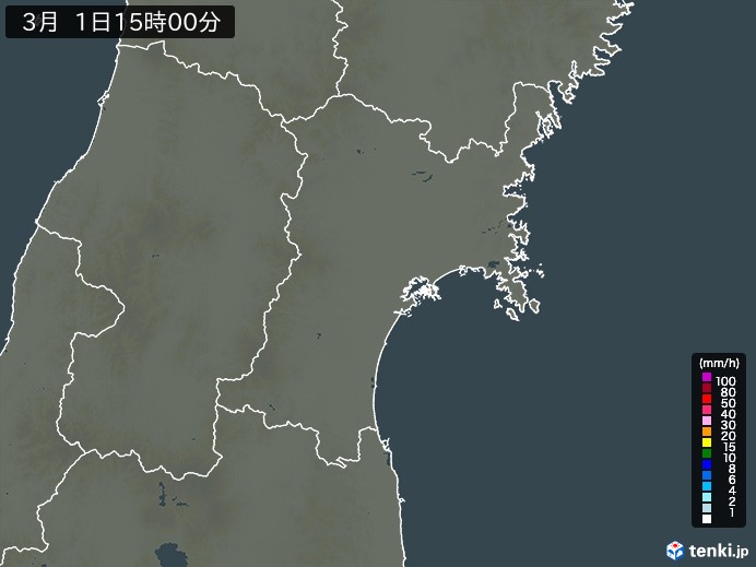 宮城県の雨雲レーダー(2025年03月01日)