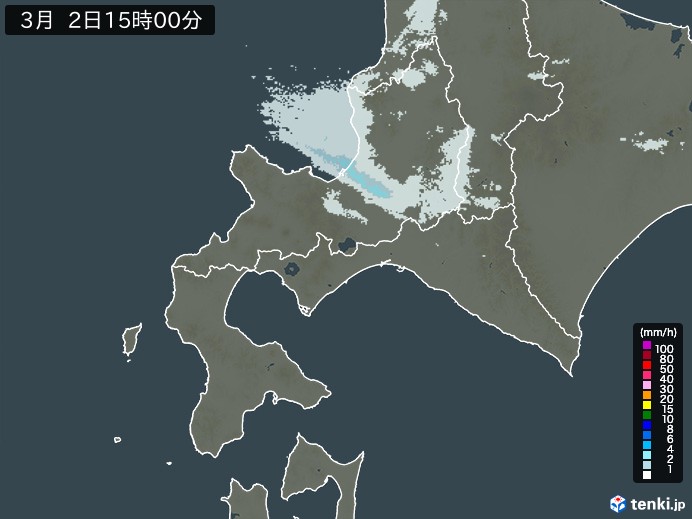 道南の雨雲レーダー(2025年03月02日)