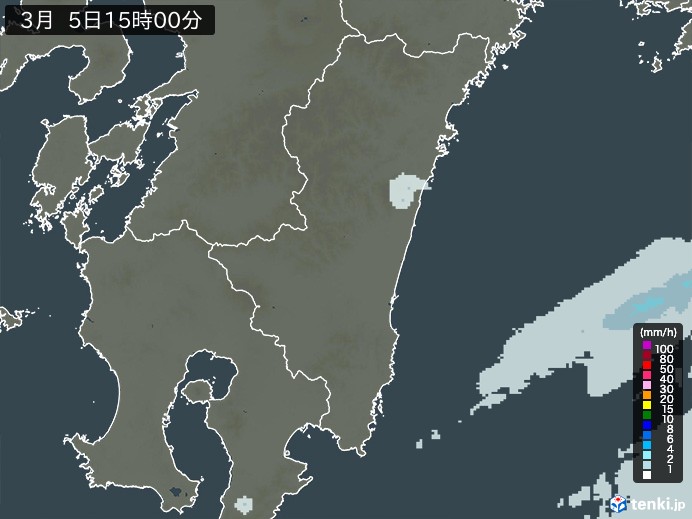宮崎県の雨雲レーダー(2025年03月05日)