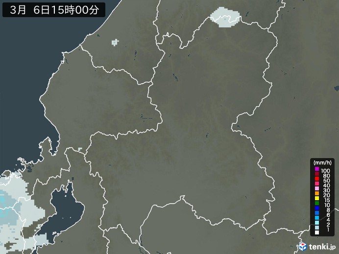 岐阜県の雨雲レーダー(2025年03月06日)
