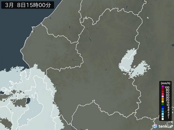 岐阜県の雨雲レーダー(2025年03月08日)