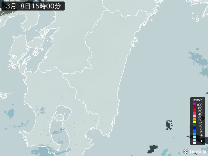 宮崎県の雨雲レーダー(2025年03月08日)