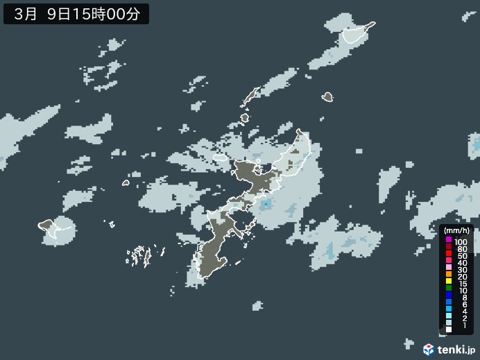 沖縄県の雨雲レーダー(2025年03月09日)