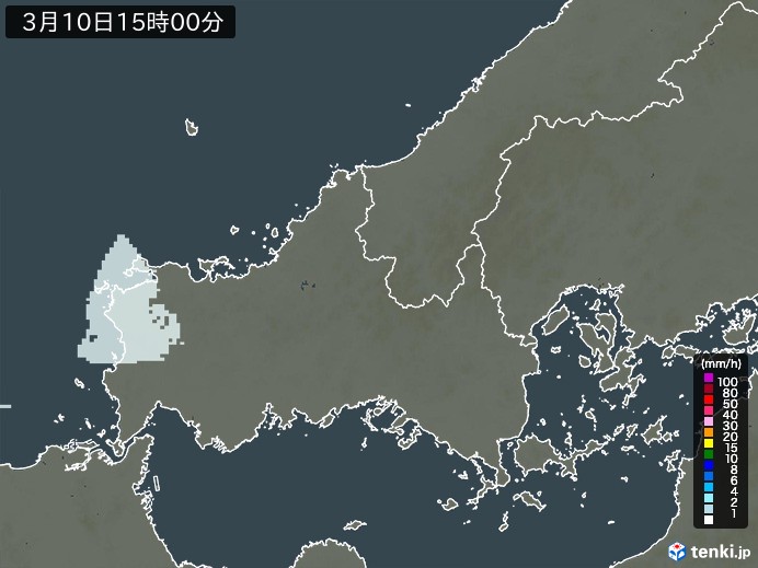 山口県の雨雲レーダー(2025年03月10日)
