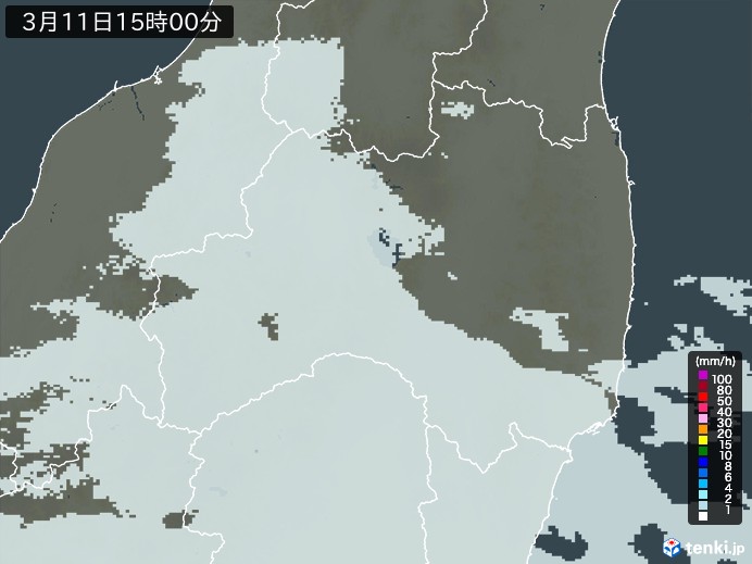 福島県の雨雲レーダー(2025年03月11日)