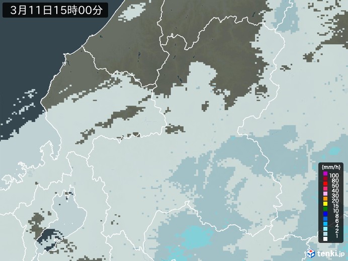岐阜県の雨雲レーダー(2025年03月11日)