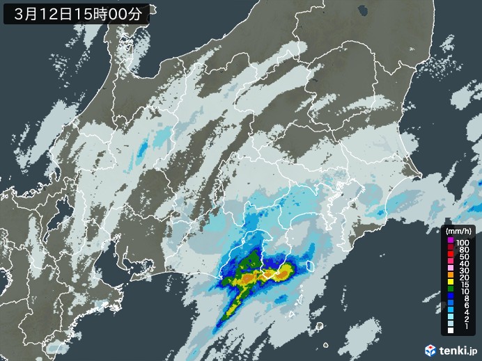 関東・甲信地方の雨雲レーダー(2025年03月12日)
