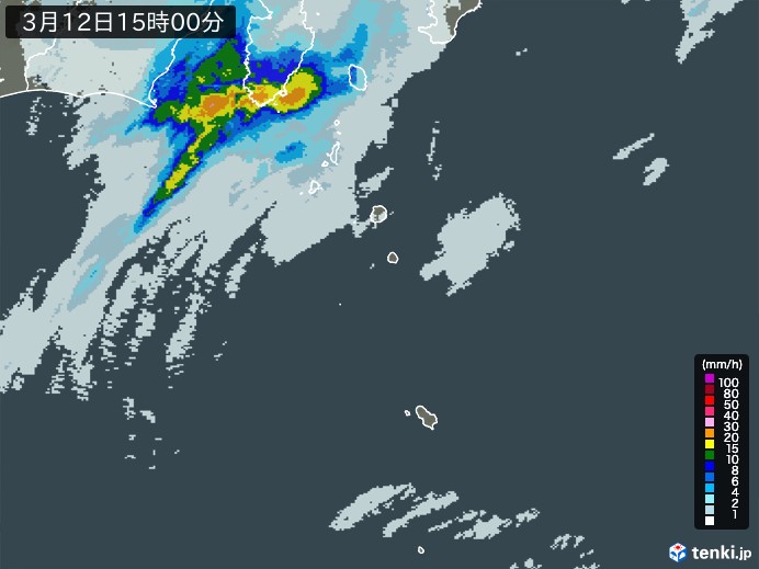 伊豆諸島(東京都)の雨雲レーダー(2025年03月12日)