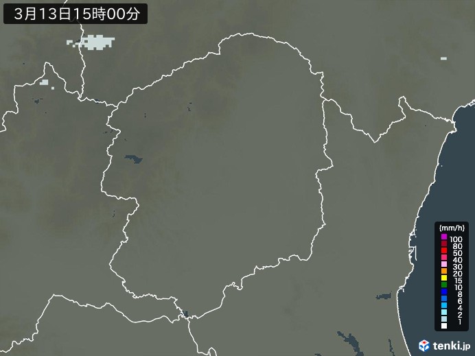 栃木県の雨雲レーダー(2025年03月13日)