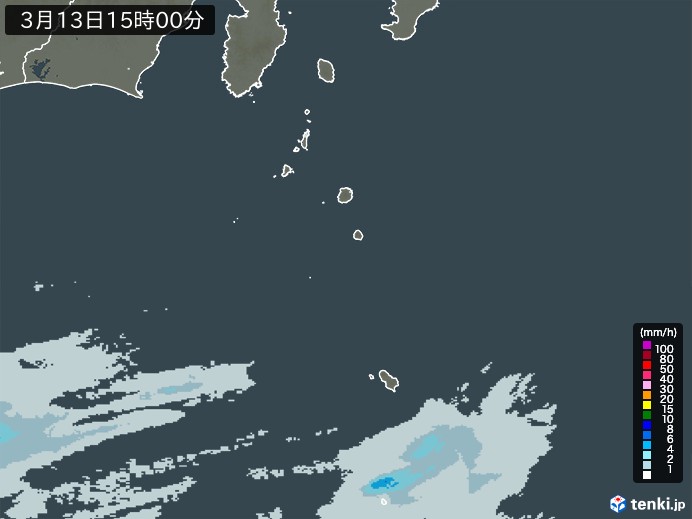 伊豆諸島(東京都)の雨雲レーダー(2025年03月13日)