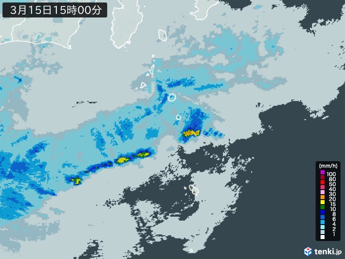 伊豆諸島(東京都)の雨雲レーダー(2025年03月15日)