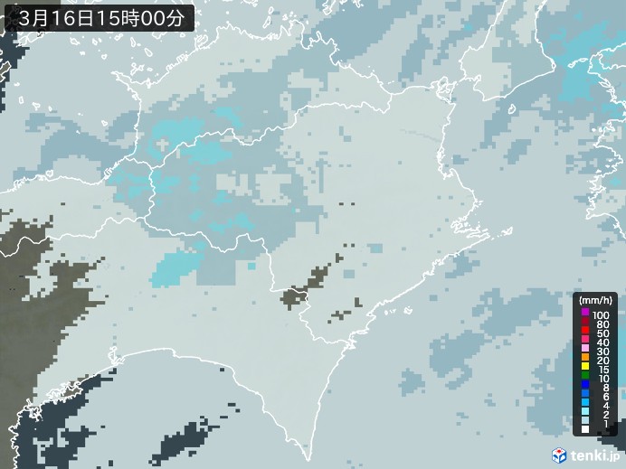 徳島県の雨雲レーダー(2025年03月16日)