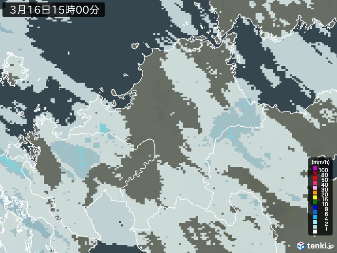 福岡県の雨雲レーダー(2025年03月16日)