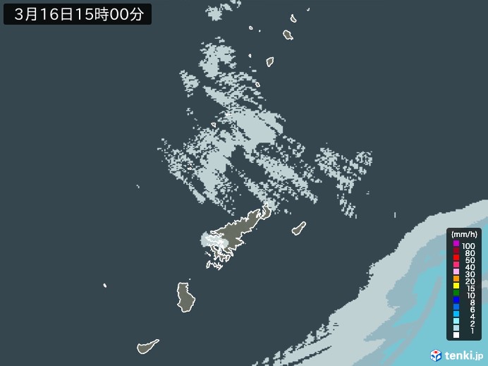 奄美諸島(鹿児島県)の雨雲レーダー(2025年03月16日)