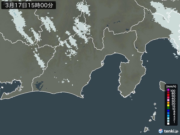 静岡県の雨雲レーダー(2025年03月17日)