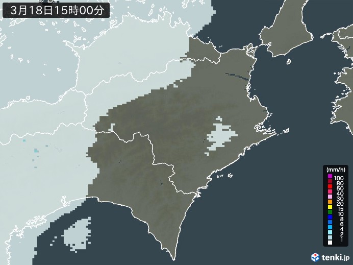 徳島県の雨雲レーダー(2025年03月18日)