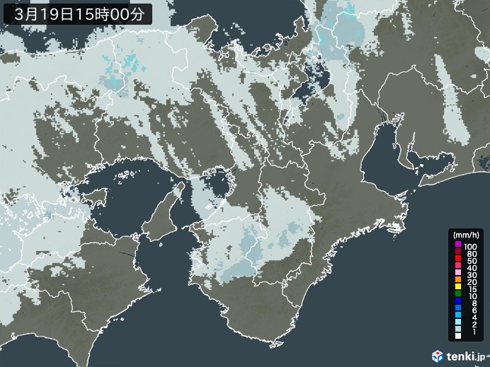 近畿地方の雨雲レーダー(2025年03月19日)