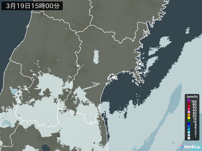 宮城県の雨雲レーダー(2025年03月19日)