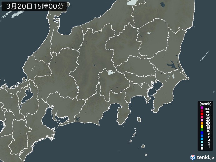 関東・甲信地方の雨雲レーダー(2025年03月20日)