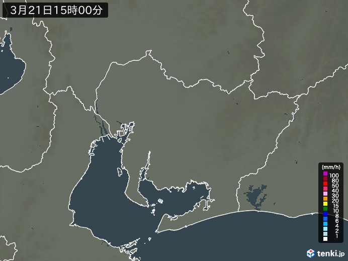 愛知県の雨雲レーダー(2025年03月21日)