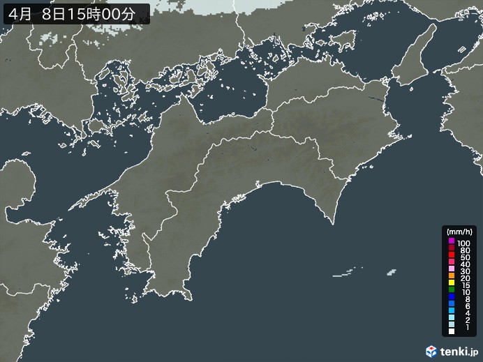 四国地方の雨雲レーダー(2025年04月08日)