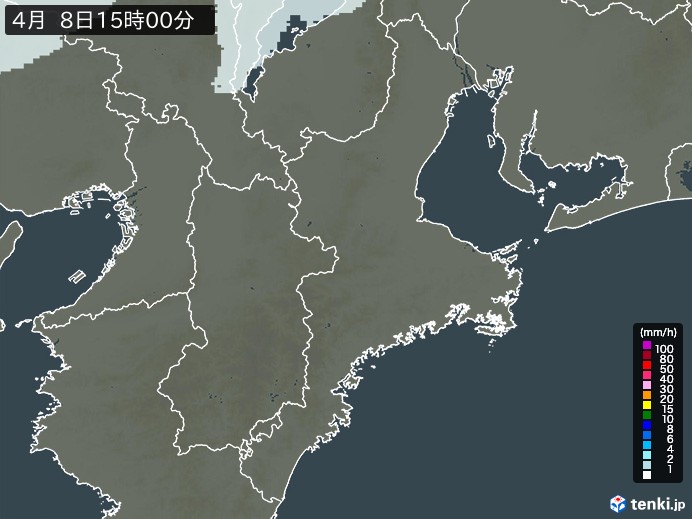 三重県の雨雲レーダー(2025年04月08日)