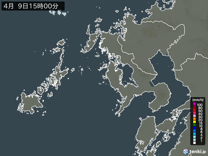 長崎県の雨雲レーダー(2025年04月09日)