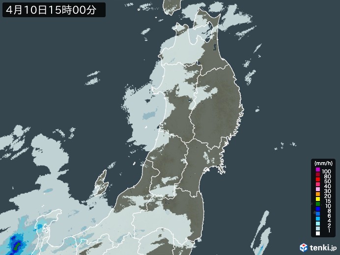 東北地方の雨雲レーダー(2025年04月10日)