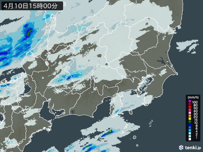 関東・甲信地方の雨雲レーダー(2025年04月10日)