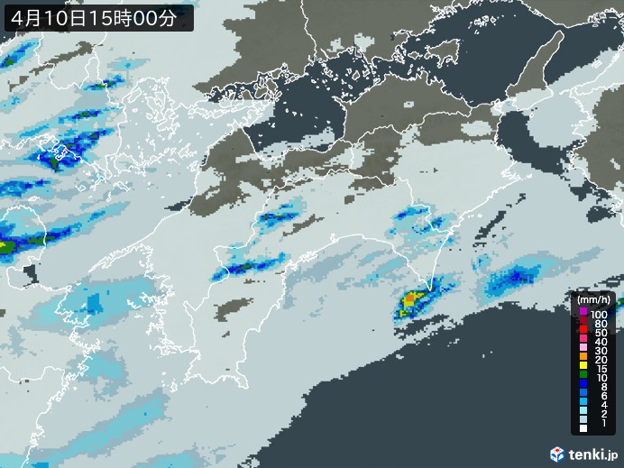 四国地方の雨雲レーダー(2025年04月10日)