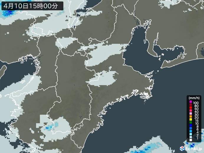 三重県の雨雲レーダー(2025年04月10日)