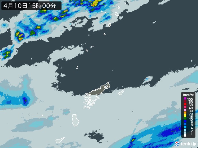 奄美諸島(鹿児島県)の雨雲レーダー(2025年04月10日)