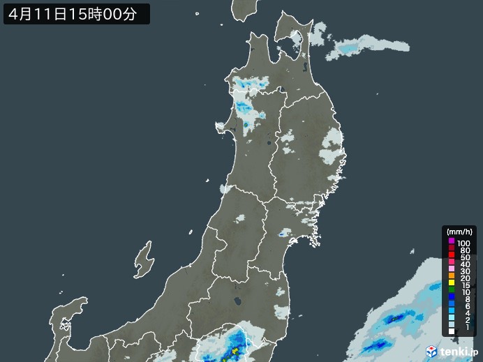 東北地方の雨雲レーダー(2025年04月11日)