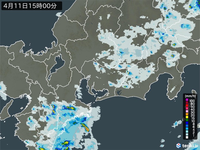 東海地方の雨雲レーダー(2025年04月11日)