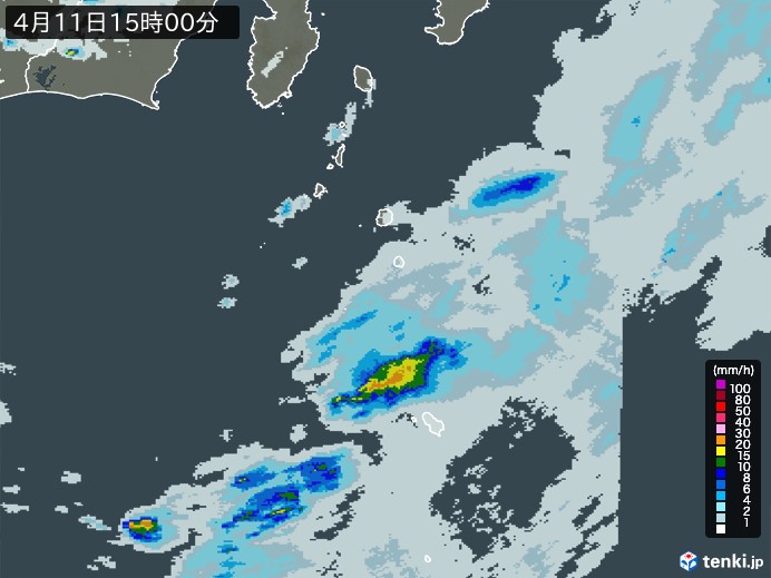 伊豆諸島(東京都)の雨雲レーダー(2025年04月11日)