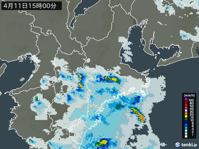 三重県の雨雲レーダー(2025年04月11日)