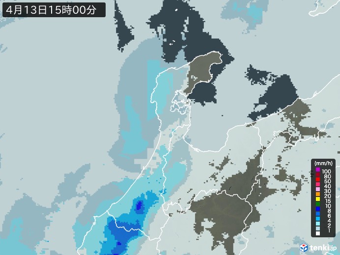石川県の雨雲レーダー(2025年04月13日)