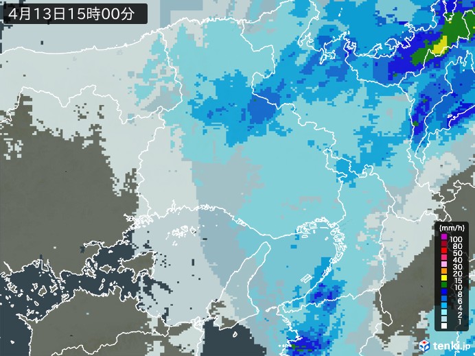 兵庫県の雨雲レーダー(2025年04月13日)