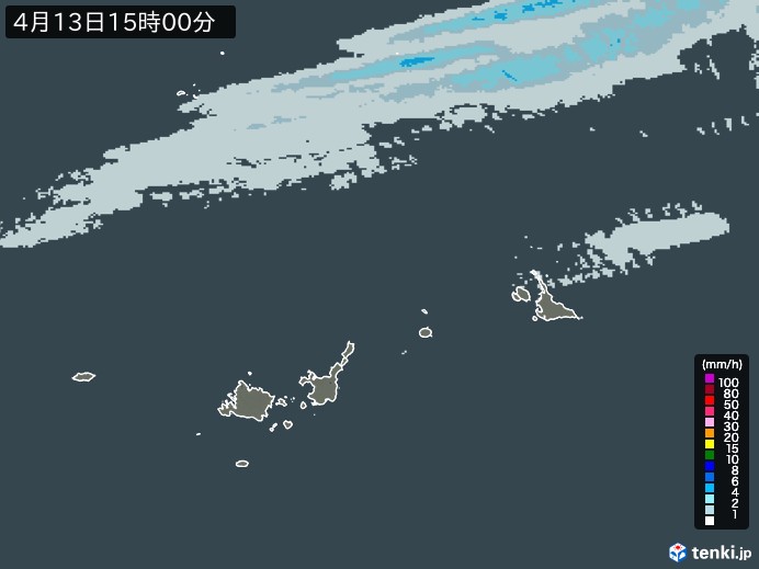 宮古・石垣・与那国(沖縄県)の雨雲レーダー(2025年04月13日)