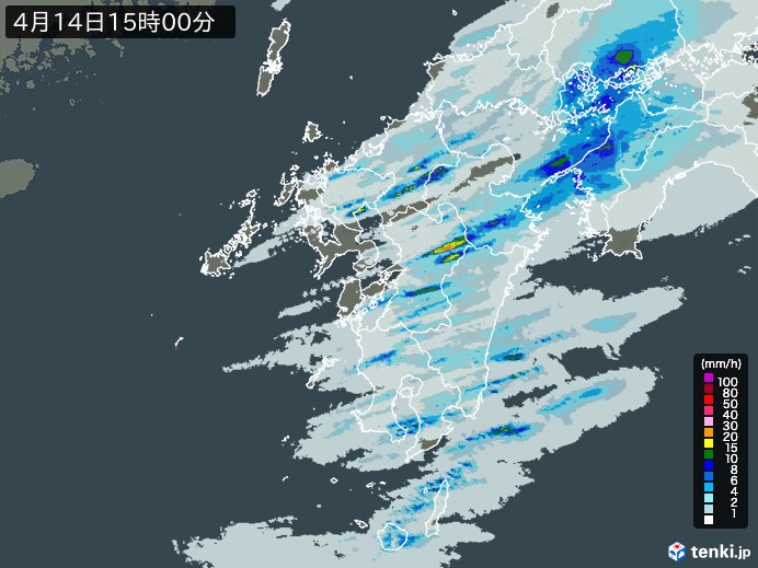 九州地方の雨雲レーダー(2025年04月14日)